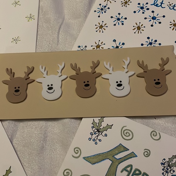 5 Handmade Hand Drawn & Coloured w Metallics Christmas Cards All Blank Inside - Picture 5 of 7